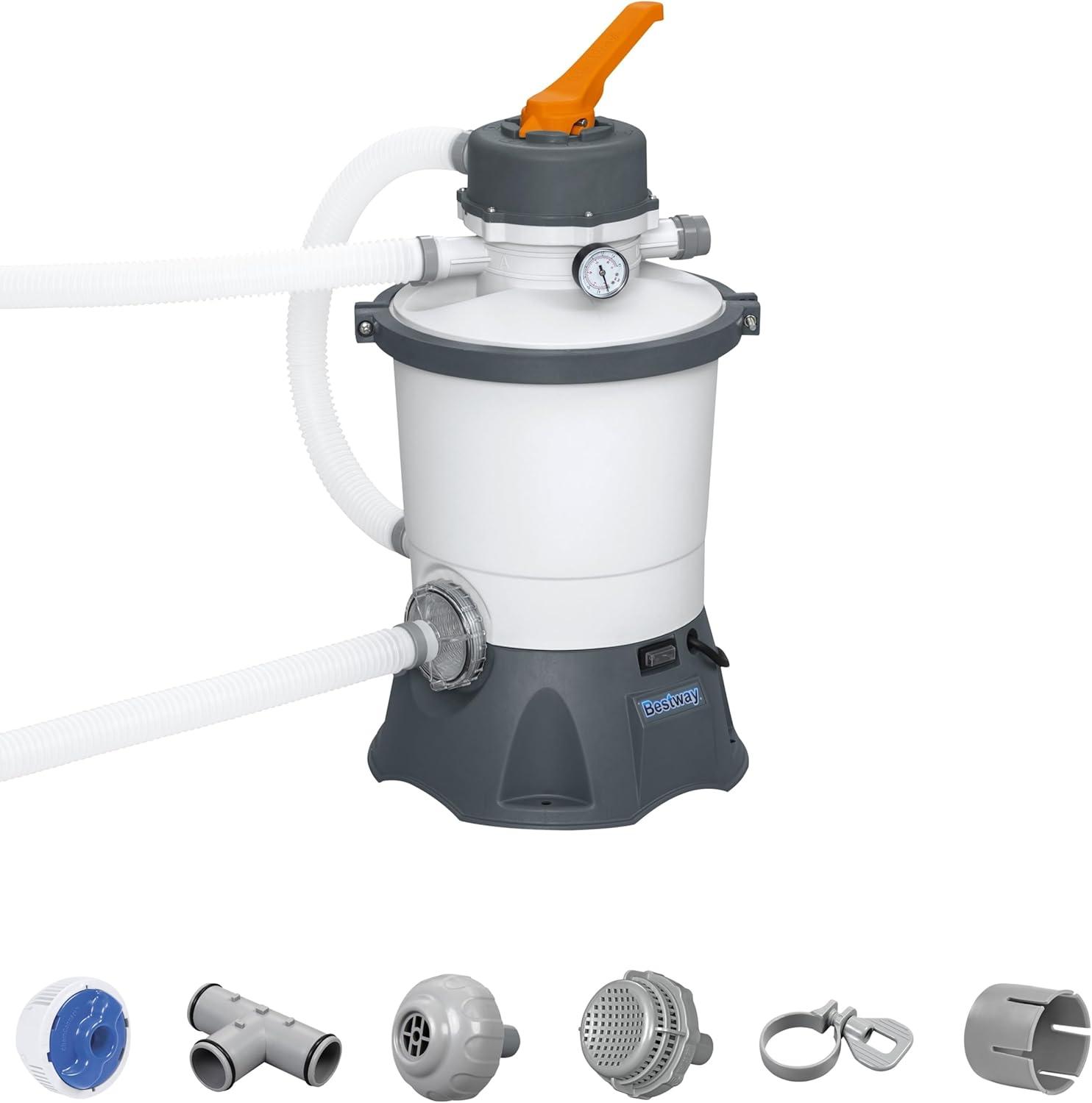 imageBestway 950 Gallon Sand Filter Pool Pump for 300 to 4800 Gallon Above Ground Outdoor Swimming Pools with PreFilter Strainer for Clean WaterPool Pumps  Accessories