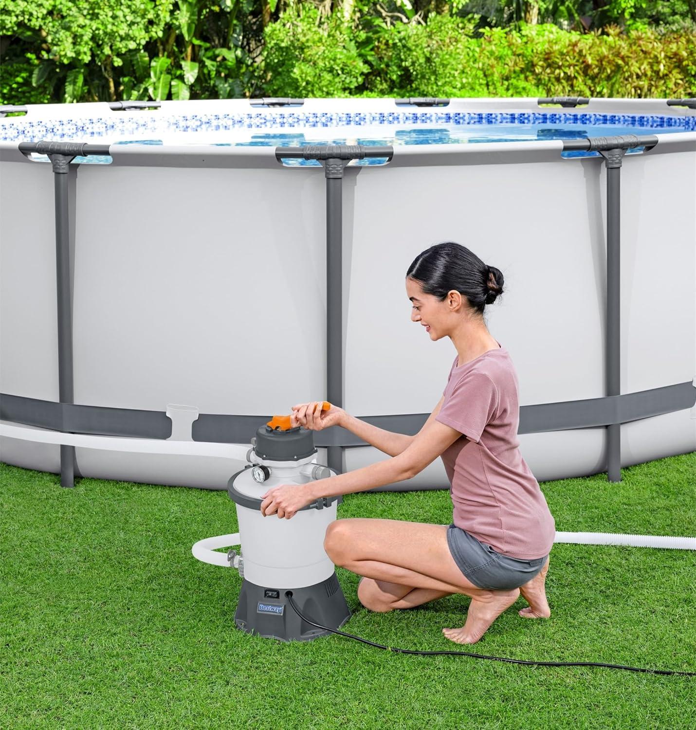 imageBestway 950 Gallon Sand Filter Pool Pump for 300 to 4800 Gallon Above Ground Outdoor Swimming Pools with PreFilter Strainer for Clean WaterPool Pumps  Accessories