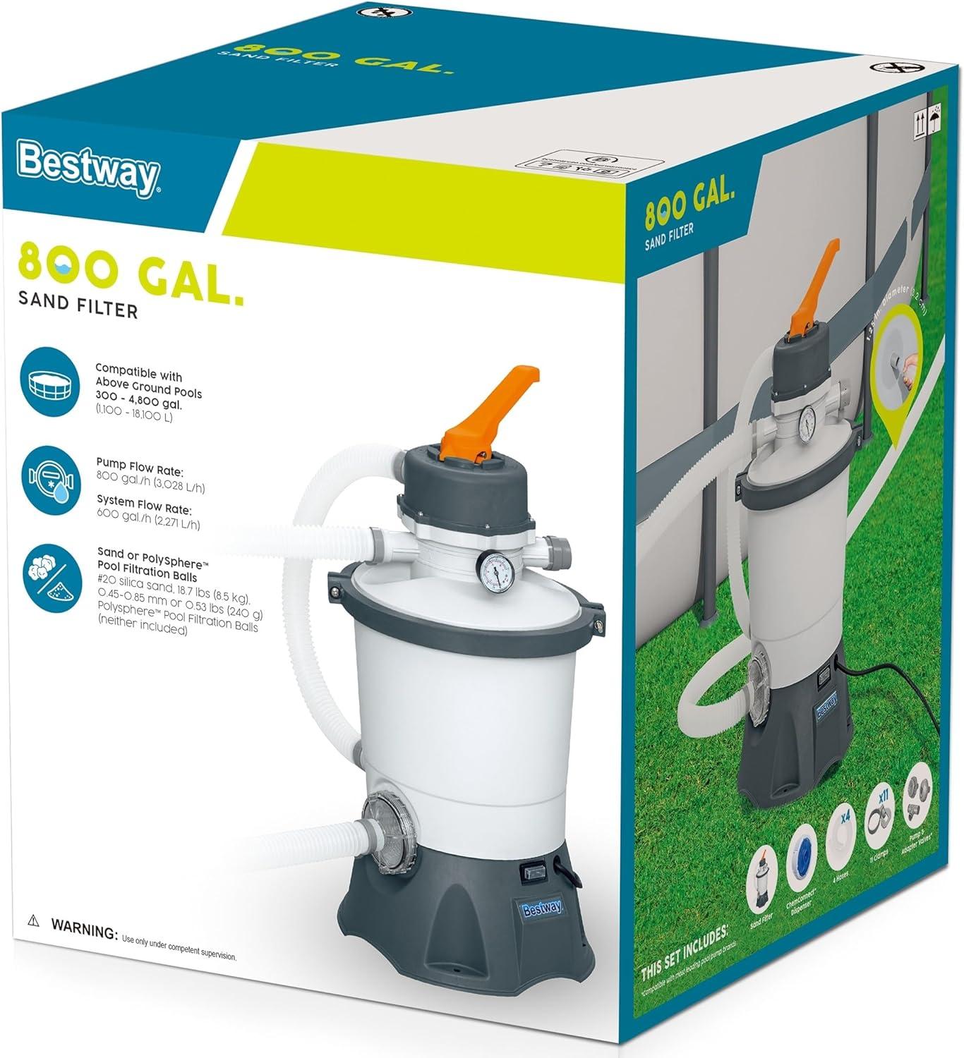 imageBestway 950 Gallon Sand Filter Pool Pump for 300 to 4800 Gallon Above Ground Outdoor Swimming Pools with PreFilter Strainer for Clean WaterPool Pumps  Accessories