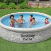 imageBestway Fast Set 12 x 30quot Round Inflatable Above Ground Swimming Pool Set Stacked Stone Exterior Outdoor Family Pool with Filter Pump Gray12ft x 30in