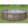 imageBestway Power Steel 14 x 42 Round Above Ground Outdoor Backyard Swimming Pool Set with 1000 GPH Filter Pump Ladder and Pool CoverBrown Wicker