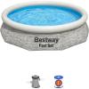 imageBestway Fast Set 12 x 30quot Round Inflatable Above Ground Swimming Pool Set Stacked Stone Exterior Outdoor Family Pool with Filter Pump Gray10ft X 26in