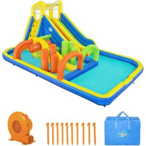 imageBestway H2OGO Tidal Tower Kids Backyard Inflatable Giant Water Slide Sprinkler Wall Yard Inflatable Mega Water Park with Air Blower and Storage BagAquaRace