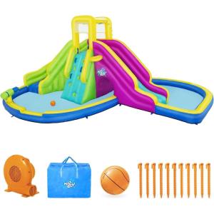 imageBestway H2OGO Tidal Tower Kids Backyard Inflatable Giant Water Slide Sprinkler Wall Yard Inflatable Mega Water Park with Air Blower and Storage BagFunfinity Splash