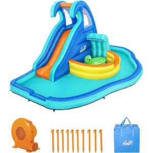 imageBestway H2OGO Tidal Tower Kids Backyard Inflatable Giant Water Slide Sprinkler Wall Yard Inflatable Mega Water Park with Air Blower and Storage BagWavetastic