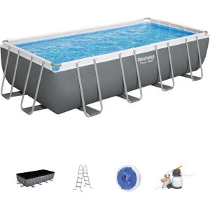 imageBestway Power Steel 18 x 9 x 48quot Rectangular Metal Frame Above Ground Swimming Pool Set with 1500 GPH Filter Pump Ladder and Pool Cover18ft X 9ft X 48in  Accessories