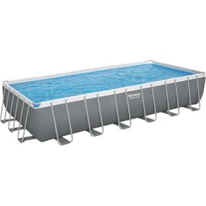 imageBestway Power Steel 18 x 9 x 48quot Rectangular Metal Frame Above Ground Swimming Pool Set with 1500 GPH Filter Pump Ladder and Pool Cover24ft X 12ft X 52in  2500 GPH Pump