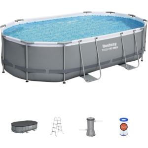 imageBestway Power Steel 20 x 12 x 48quot Oval Metal Frame Above Ground Outdoor Swimming Pool Set with 1500 GPH Filter Pump Ladder and Pool Cover16 x 10 x 42
