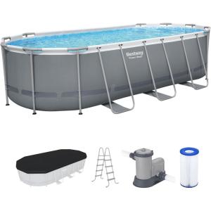 imageBestway Power Steel 20 x 12 x 48quot Oval Metal Frame Above Ground Outdoor Swimming Pool Set with 1500 GPH Filter Pump Ladder and Pool Cover18 x 9 x 48