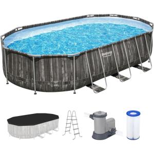 imageBestway Power Steel 20 x 12 x 48quot Oval Metal Frame Above Ground Outdoor Swimming Pool Set with 1500 GPH Filter Pump Ladder and Pool Cover20 X 12 X 48