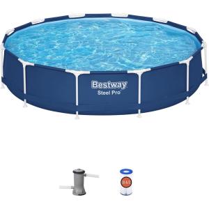 imageBestway Steel Pro 12 feet x 30 inches Round Above Ground 1710 Gallon Pool Set with DuraPlus Liner 530 Gallon Pool Filter and Repair Patch12 x 30 NEW