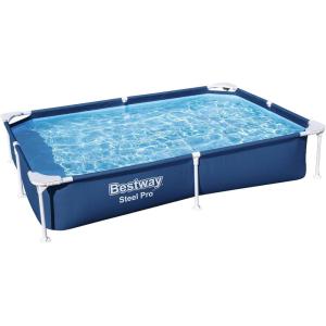 imageBestway Steel Pro 87 Inch x 59 Inch x 17 Inch Rectangular Metal Frame Above Ground Outdoor Backyard Swimming Pool Blue Pool Only73 x 59 x 17