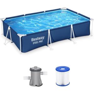 imageBestway Steel Pro 87 Inch x 59 Inch x 17 Inch Rectangular Metal Frame Above Ground Outdoor Backyard Swimming Pool Blue Pool Only910 x 67 x 26