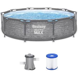 imageBestway Steel Pro MAX 12 x 30quot Round Above Ground Swimming Pool Set Outdoor Metal Frame Family Pool with Liner and Filter Pump GrayGray Stack Stone Print