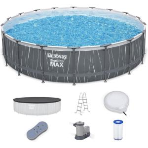 imageBestway Steel Pro MAX 12 x 30quot Round Above Ground Swimming Pool Set Outdoor Metal Frame Family Pool with Liner and Filter Pump GrayGrey Print LED