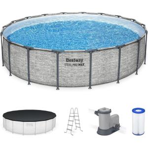 imageBestway Steel Pro MAX 14 x 48quot Above Ground Pool Round Metal Frame Outdoor Swimming Pool Set with Filter Pump Ladder and Cover Gray18 x 48  Stone Print