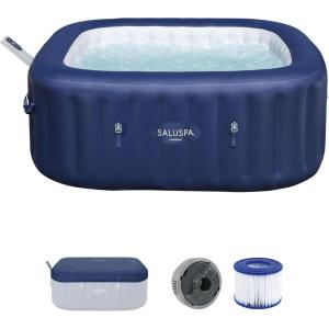imageBestway SaluSpa Rome Smart AirJet Inflatable Hot Tub Square Portable 57 Person Spa with 180 AirJets App Control and EnergySense Cover Sand MarbleBlue