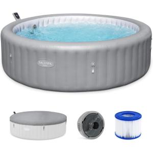 imageBestway SaluSpa Rome Smart AirJet Inflatable Hot Tub Square Portable 57 Person Spa with 180 AirJets App Control and EnergySense Cover Sand MarbleGray