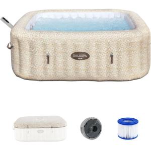 imageBestway SaluSpa Rome Smart AirJet Inflatable Hot Tub Square Portable 57 Person Spa with 180 AirJets App Control and EnergySense Cover Sand MarbleSand Marble