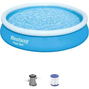 image:imageBestway Fast Set Inflatable Above Ground Pool  6 x 20 Round  PunctureResistant Tritech Material  248 Gal Capacity  Easy Setup amp Storage  Inflatable Top Ring Swimming Pool for Kids12ft X 30in