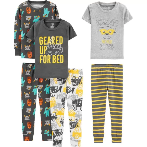 Simple Joys by Carter's Babies, Toddlers, and Boys' 6-Piece Snug-Fit Cotton Pajama Set, Pack of 3
