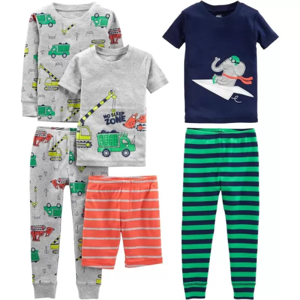 Simple Joys by Carter's Babies, Toddlers, and Boys' 6-Piece Snug-Fit Cotton Pajama Set, Pack of 3
