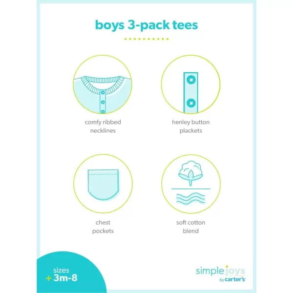 Simple Joys by Carter's Babies, Toddlers, and Boys' Short-Sleeve Shirts, Pack of 3