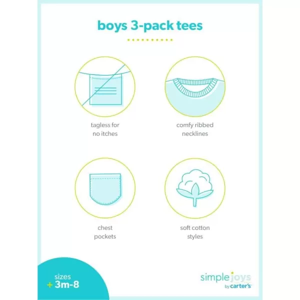 Simple Joys by Carter's Babies, Toddlers, and Boys' Short-Sleeve Shirts, Pack of 3