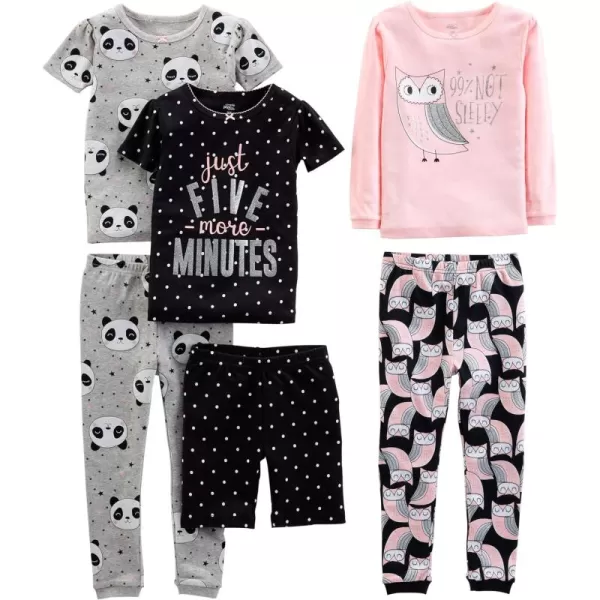 Simple Joys by Carter's Babies, Toddlers, and Girls' 6-Piece Snug-Fit Cotton Pajama Set, Pack of 3