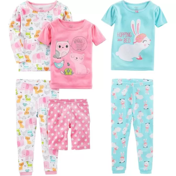 Simple Joys by Carter's Babies, Toddlers, and Girls' 6-Piece Snug-Fit Cotton Pajama Set, Pack of 3