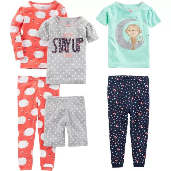 Simple Joys by Carter's Babies, Toddlers, and Girls' 6-Piece Snug-Fit Cotton Pajama Set, Pack of 3