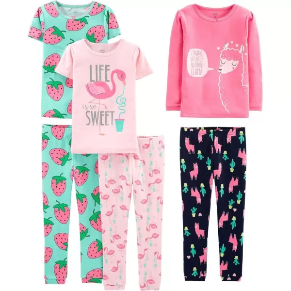 Simple Joys by Carter's Babies, Toddlers, and Girls' 6-Piece Snug-Fit Cotton Pajama Set, Pack of 3