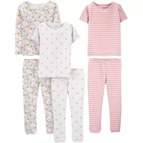 Simple Joys by Carter's Babies, Toddlers, and Girls' 6-Piece Snug-Fit Cotton Pajama Set, Pack of 3