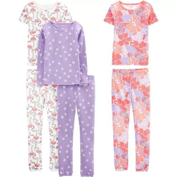 Simple Joys by Carter's Babies, Toddlers, and Girls' 6-Piece Snug-Fit Cotton Pajama Set, Pack of 3