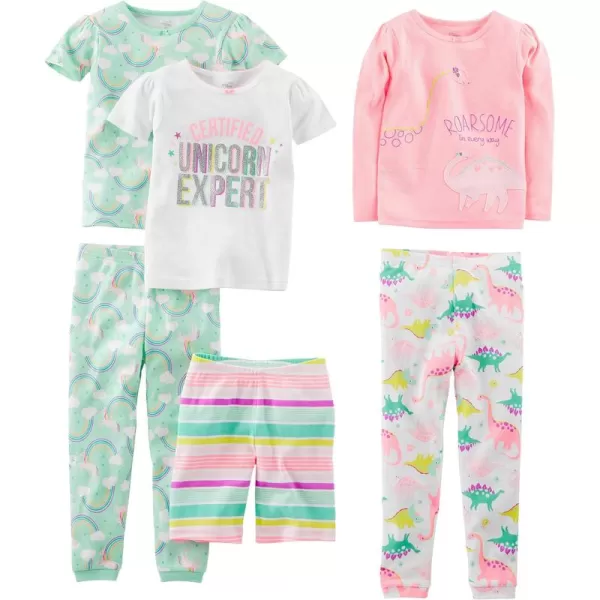 Simple Joys by Carter's Babies, Toddlers, and Girls' 6-Piece Snug-Fit Cotton Pajama Set, Pack of 3