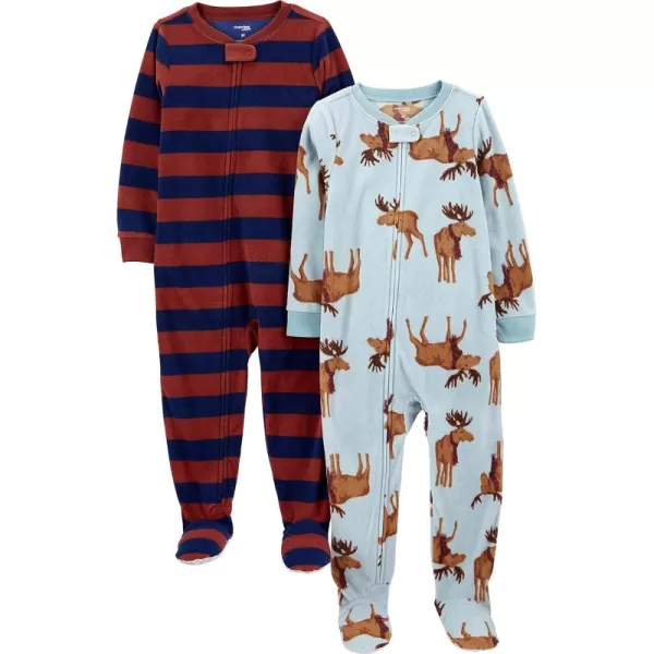 Simple Joys by Carter's Babies, Toddlers, and Girls' Holiday Loose-Fit Flame Resistant Fleece Footed Pajamas, Pack of 2