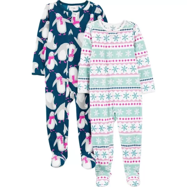 Simple Joys by Carter's Babies, Toddlers, and Girls' Holiday Loose-Fit Flame Resistant Fleece Footed Pajamas, Pack of 2