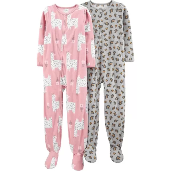 Simple Joys by Carter's Babies, Toddlers, and Girls' Loose-Fit Fleece Footed Pajamas, Pack of 2