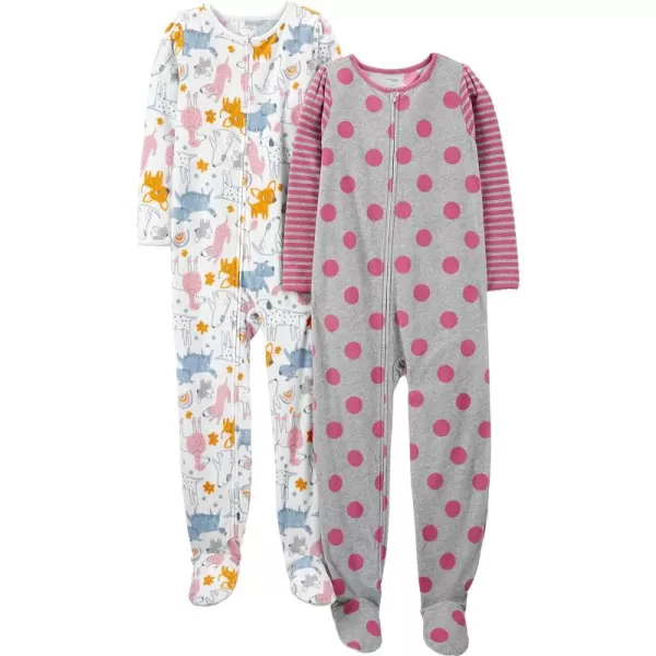 Simple Joys by Carter's Babies, Toddlers, and Girls' Loose-Fit Fleece Footed Pajamas, Pack of 2