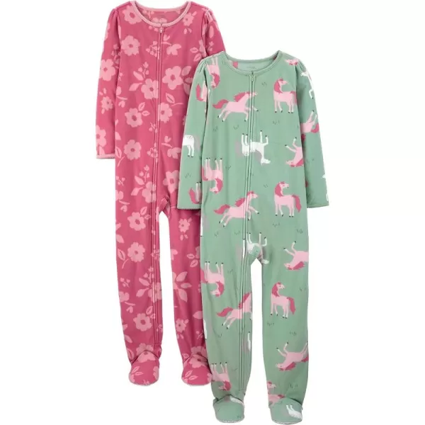 Simple Joys by Carter's Babies, Toddlers, and Girls' Loose-Fit Fleece Footed Pajamas, Pack of 2