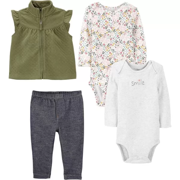 Simple Joys by Carter's Baby Girls' 4-Piece Bodysuit and Vest Set, Pack of 4