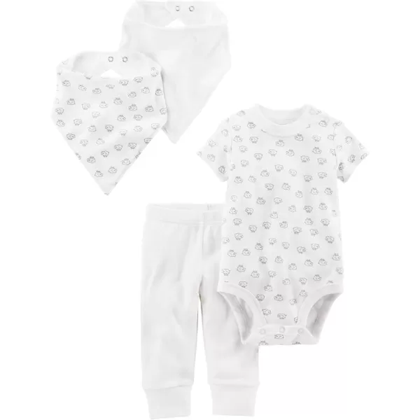 Simple Joys by Carter's Baby Girls' 4-Piece Neutral Bodysuit, Pant, Bib, and Cap Set, Pack of 4