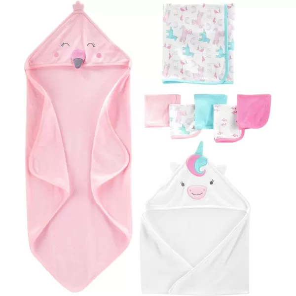 Simple Joys by Carter's Baby Girls' 8-Piece Towel and Washcloth Set, Pink/White, One Size
