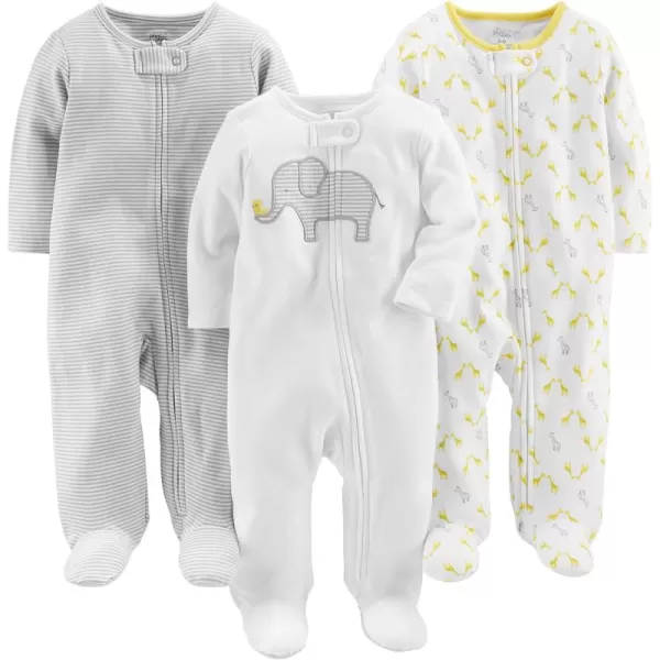 Simple Joys by Carter's Baby Girls' Cotton Footed Sleep and Play, Pack of 3