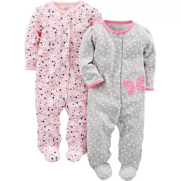 Simple Joys by Carter's Baby Girls' Cotton Snap Footed Sleep and Play, Pack of 2