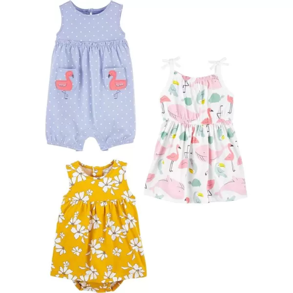 Simple Joys by Carter's Baby Girls' Romper, Sunsuit and Dress, Pack of 3