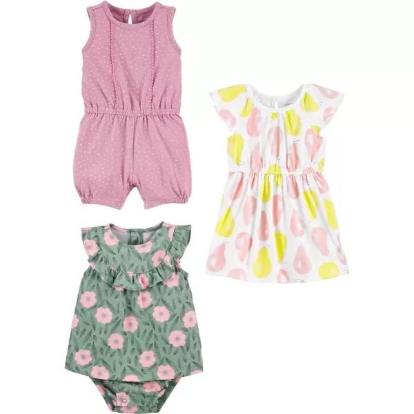 Simple Joys by Carter's Baby Girls' Romper, Sunsuit and Dress, Pack of 3