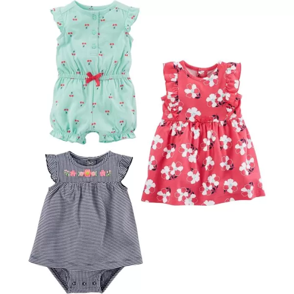 Simple Joys by Carter's Baby Girls' Romper, Sunsuit and Dress, Pack of 3
