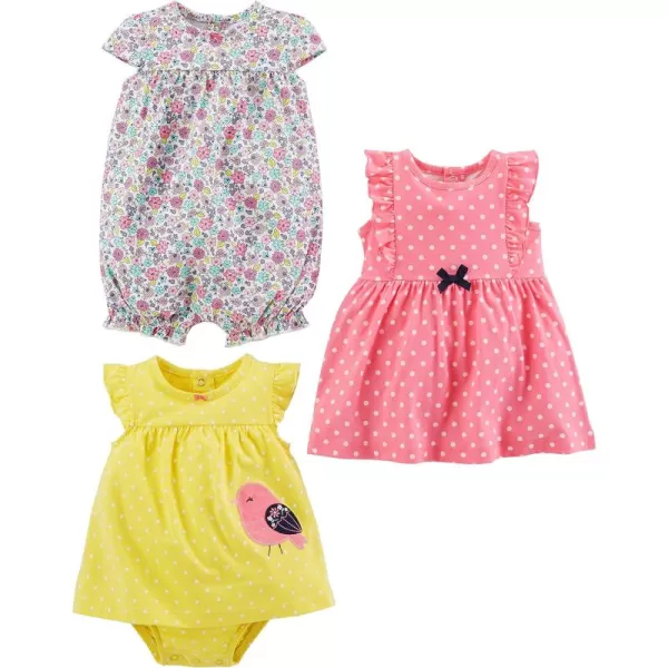 Simple Joys by Carter's Baby Girls' Romper, Sunsuit and Dress, Pack of 3