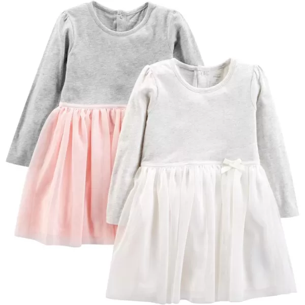 Simple Joys by Carter's Toddler Girls' Long-Sleeve Dress Set with Tulle, Pack of 2